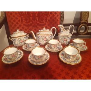 Lovely Tea Service In Paris Porcelain With Enameled Decor Of Flowers Louis Philippe Period