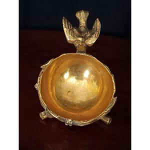 Charmant Baguier coupe à bijoux Oiseau Un Petit Moineau Et Son Nid En Bronze Doré Pour Bijoux Signé Marotte Art nouveau 