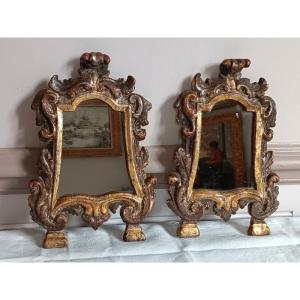 Paire De Miroirs Cartagloria Cadres En Bois Sculpt&eacute; Venise Italie XVIII&egrave;me Si&egrave;cle