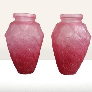 Charles Schneider (1881-1953) Paire De Vases Art Déco Vers 1930