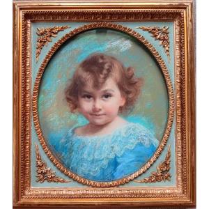 Hélène Lavergne Mosticker (1866-1949) Charmant Pastel sur toile Portrait d'Enfant Art nouveau Epoque 1900