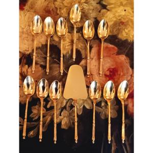 Suite Of 12 “russian Style” Dessert Cake Tea Spoons In Golden Metal