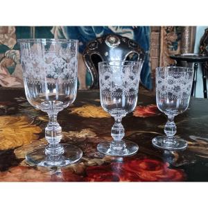 Charming Engraved Glass Service Crystal Legras From The 1900s