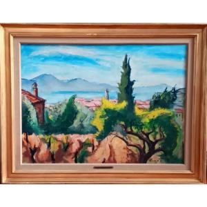 Charles Picart  Le Doux  (1897-1970) Magnificent Oil On Hardboard Representing A View Of Saint Tropez Saint-tropez Gulf
