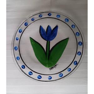 Kosta Boda Enameled Glass Plate Of A Tulip Ulrica Hydman Vallien