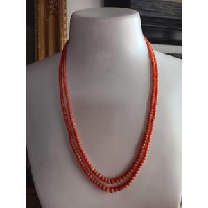 Ancien Collier De Perles De Corail Naturel En 2 Rangs