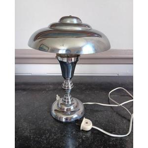 Charming Modernist Table Or Desk Lamp In Nickel-plated Metal Art Deco Period Circa 1930