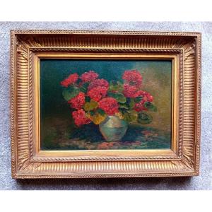 Henry Jacques Delpy (1877-1957) Bouquet De Fleurs Capucines Rouges 