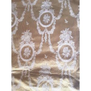 Old Door Hanging Curtain In Woven Striped Silk Embroidered With Louis XVI Floral Medallions
