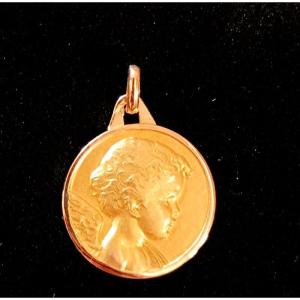 Emile Monier (1883-1970) Ravissante Médaille De Baptême Ange En Or Jaune 4, 52 G