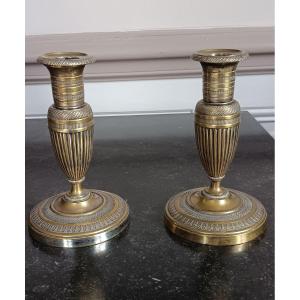 Pair Of Small Toilet Candlesticks Known As Ragots In Bronze, Restoration Period.