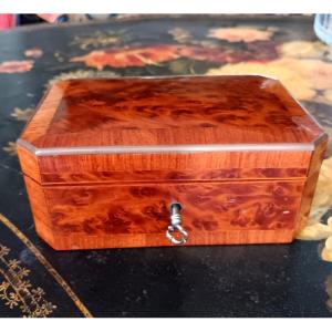 Ravissant Coffret à Bijoux Marqueté En Loupe Et Bois De Rose Boite En Marqueterie
