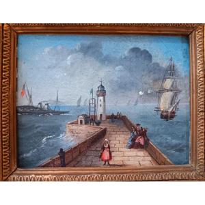 Ecole Française Début 19ème Petite Marine Peinture Huile Sur Toile Tableau époque Restauration