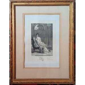 Gravure Madame Récamier d'après le Baron Gérard Hautecoeur graveur