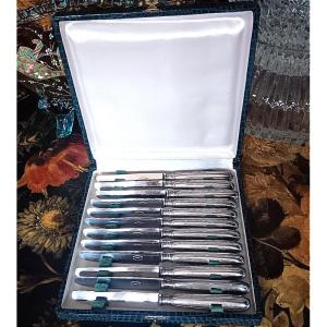 Boulenger belle suite de 12 couteaux à dessert entremets fromage modèle rubans