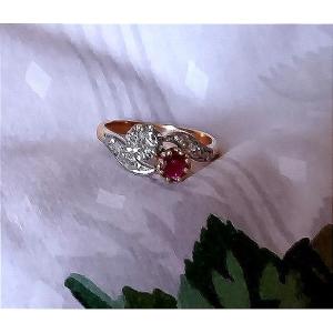 Toi Et Moi Ring 18 K Gold , Diamonds And Rubies