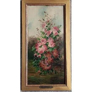 Louis Leloir (1843 - 1884) Bouquet de roses anciennes et d'anémones Tableau peinture à l'huile
