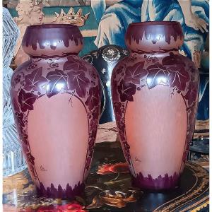 VAL paire de vases Art déco  Daum Verrerie d' Art Lorrain vers 1925 - 1930
