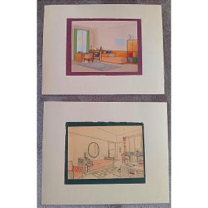Jacques Tisseyre René Prou Pomone dessin de Décoration  Art déco aquarelle Gouache crayons 1925