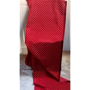Unused Crimson Embossed Silk Velvet For Seats Or Cushions