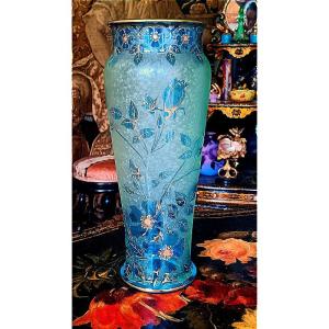 Baccarat Et Emile Bourgeois Paris Art Nouveau Uraline Crystal Vase With Rose Decoration