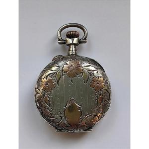 Silver And Vermeil Ladies' Pocket Watch With Chased Floral Decoration