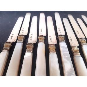 Cardeilhac, 1819–1838: 11 Dessert Knives In Vermeil Silver And Mother-of-pearl