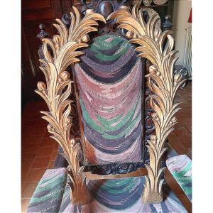 Rare grande paire de palmes d'ornement éléments décoratifs en bois sculpté et doré