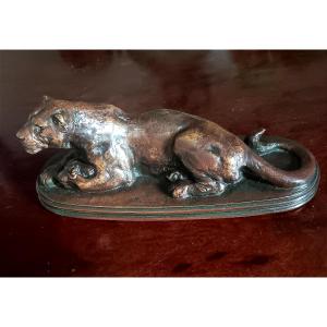Antoine Louis Barye (1795–1875) Reclining Panther In Bronze