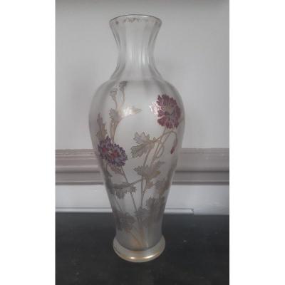 Vase De La Cristallerie De Pantin Art Nouveau Décor De Pavots Et Papillon