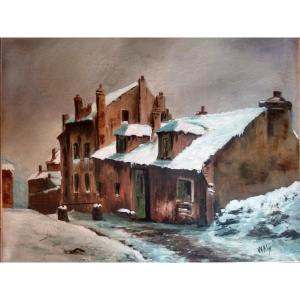 Waly Belle Huile Sur Toile Tableau Paris Montmartre La Maison De Mimi Pinson Sous La Neige Vers 1930