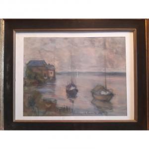 Charles Henry Fromuth (américain 1861 - 1937) Pastel Paysage De Bord De Mer En Bretagne