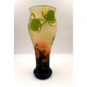 Muller Frères Lunéville Vase With Carderes, Ferns And Butterflies Art Nouveau 1920