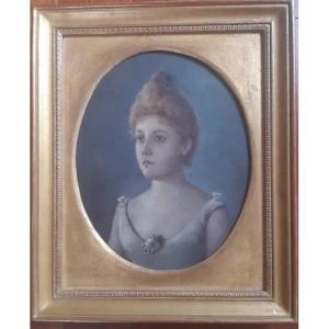 Huguenin (1842-1903) Ecole Suisse Du XIXème Charmant Portrait De Jeune Femme à La Marguerite