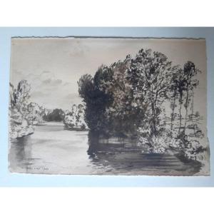 Michel Ciry (1919 La Baule-2018 Varengeville) Lavis d'Encre Au Bocage Normand Daté 1943