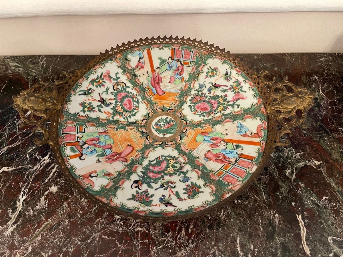 Porcelain Cloisonne Dish Mounted On Bronze, China XIX Eme