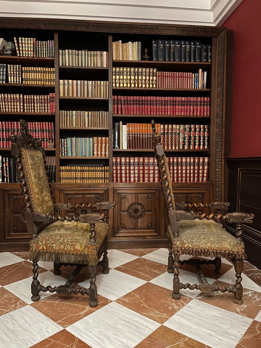 Paire De Fauteuils Henri II/ Louis XIII, Chaises à Bras, Trônes.-photo-1