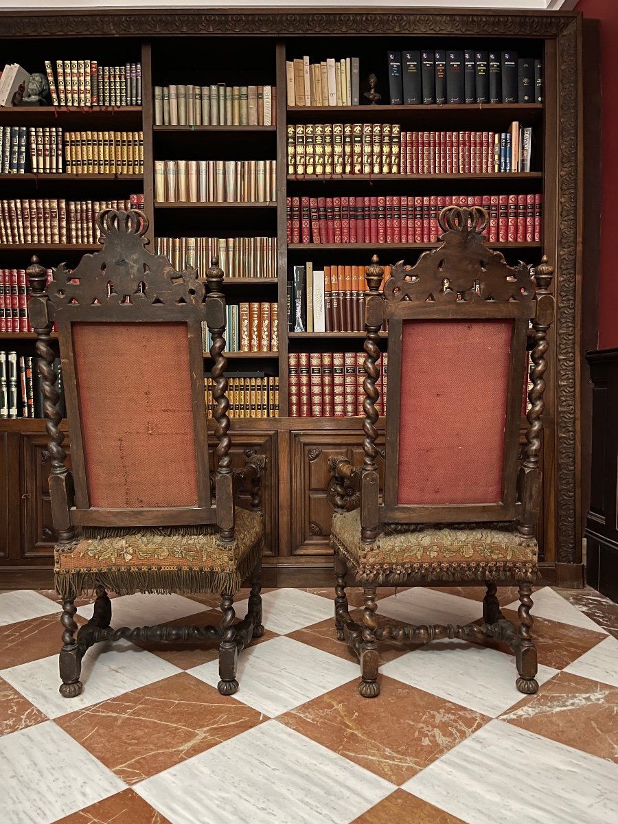 Paire De Fauteuils Henri II/ Louis XIII, Chaises à Bras, Trônes.-photo-3