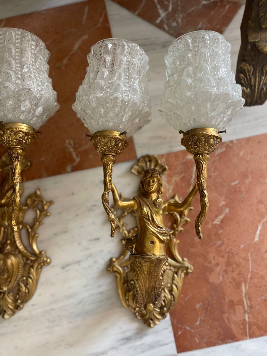 Pair Of Gilt Bronze Sconces.-photo-3