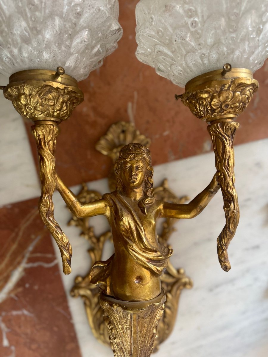 Pair Of Gilt Bronze Sconces.-photo-1