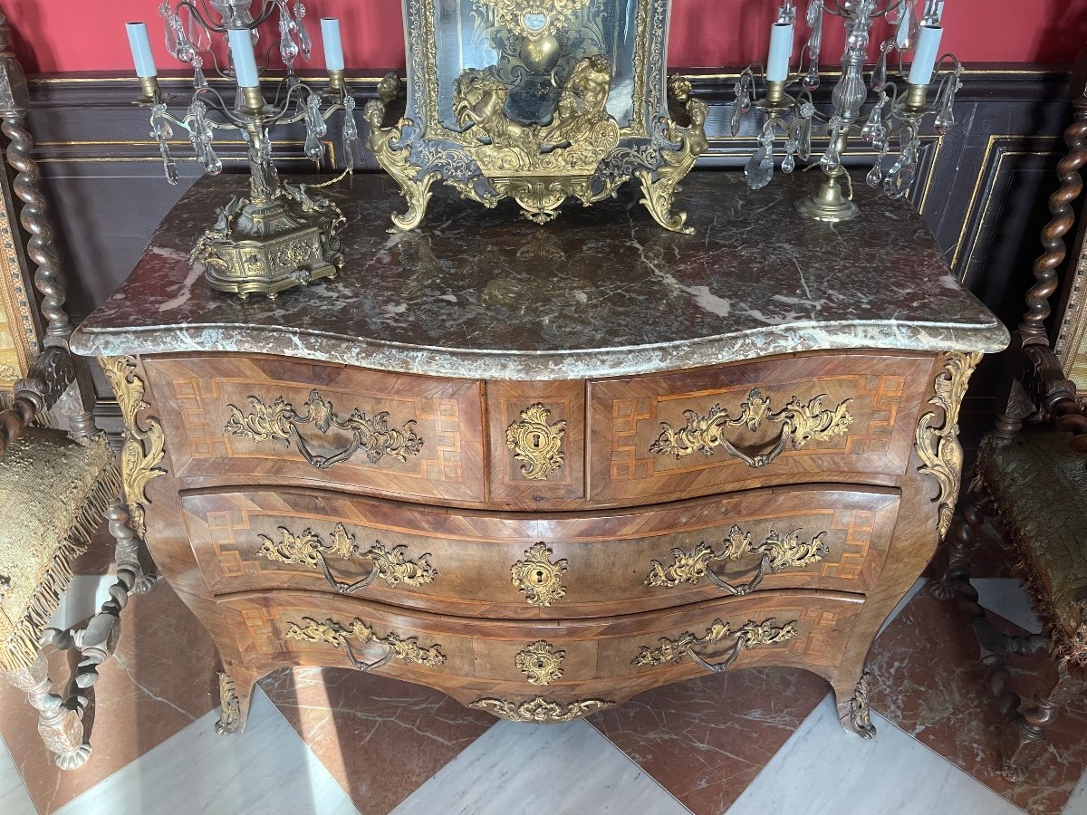 Curved Tomb Commode All Sides Louis XV Style. -photo-3