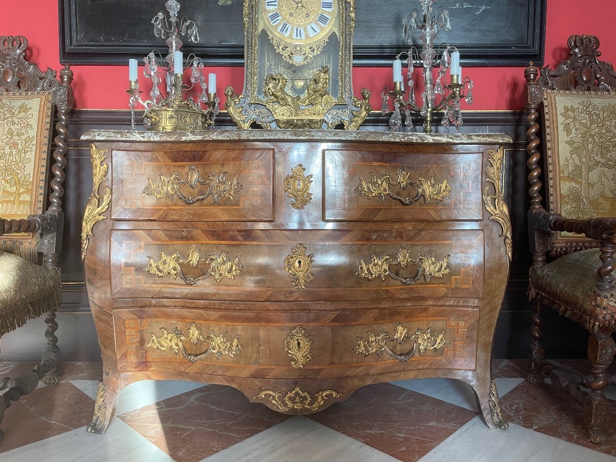 Curved Tomb Commode All Sides Louis XV Style. -photo-4