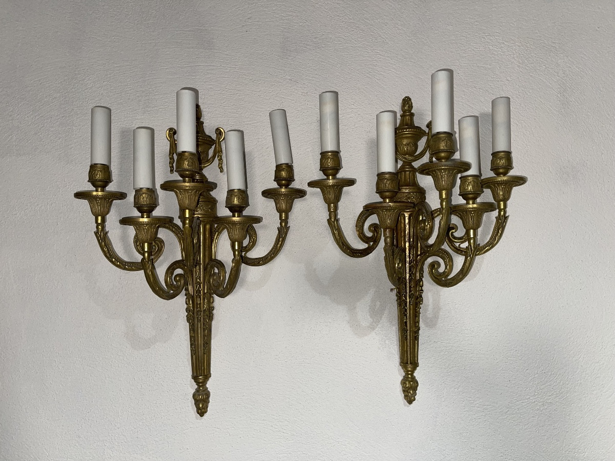 Pair Of Bronze Wall Lights 