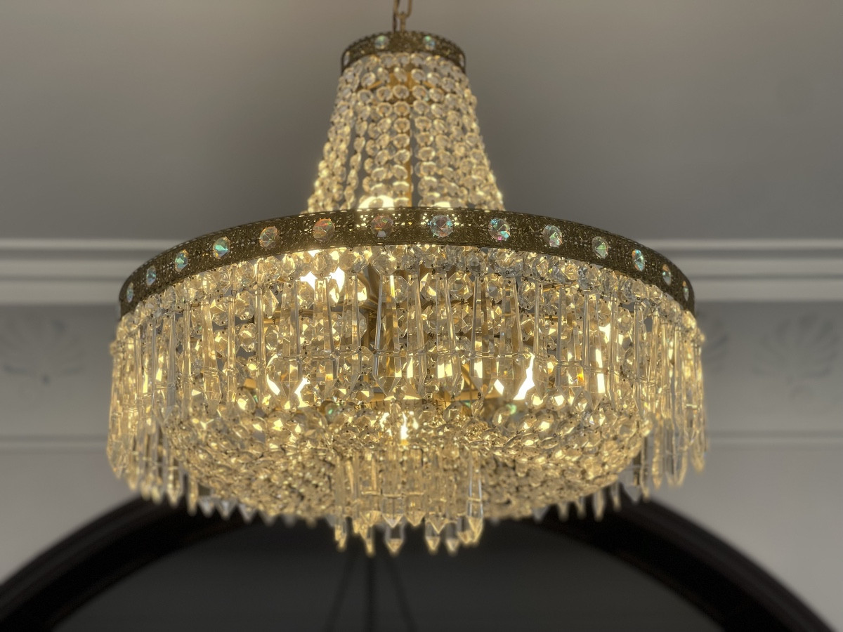 Chandelier In Gilded Bronze With 16 Candles-photo-3