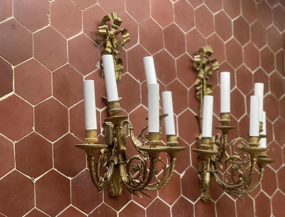 Paire d’appliques en bronze doré -photo-2