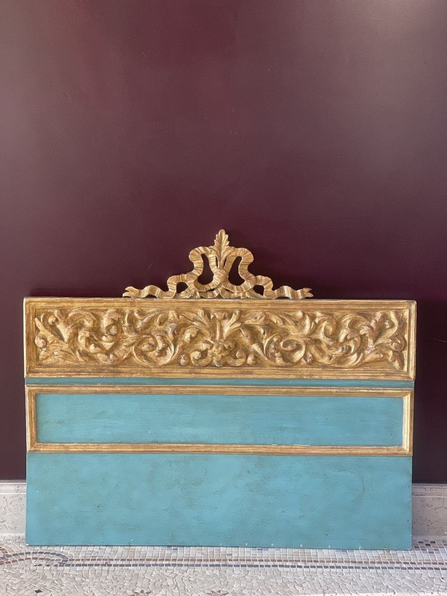 Paire de têtes de lit en bois doré et peint - Création à partir de frontons siciliens XVIII e s-photo-1