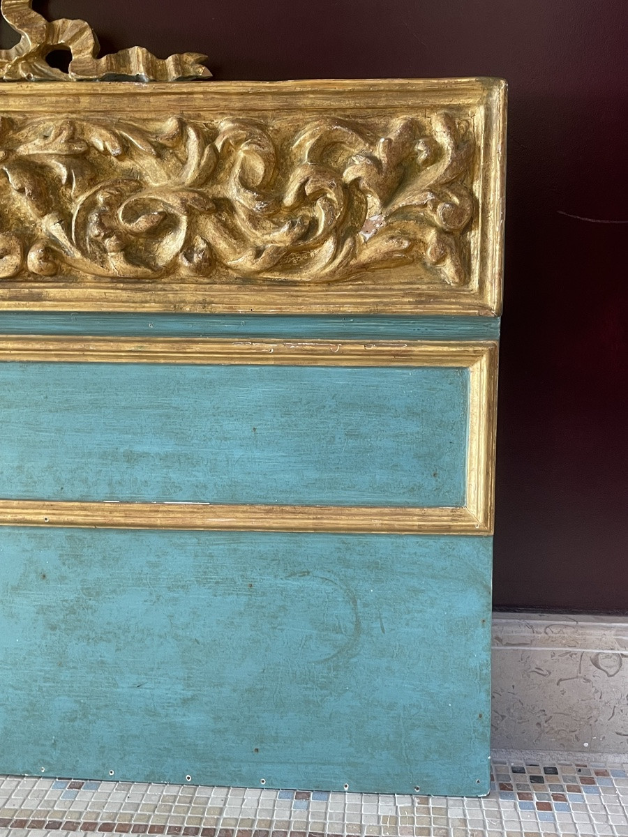 Paire de têtes de lit en bois doré et peint - Création à partir de frontons siciliens XVIII e s-photo-3