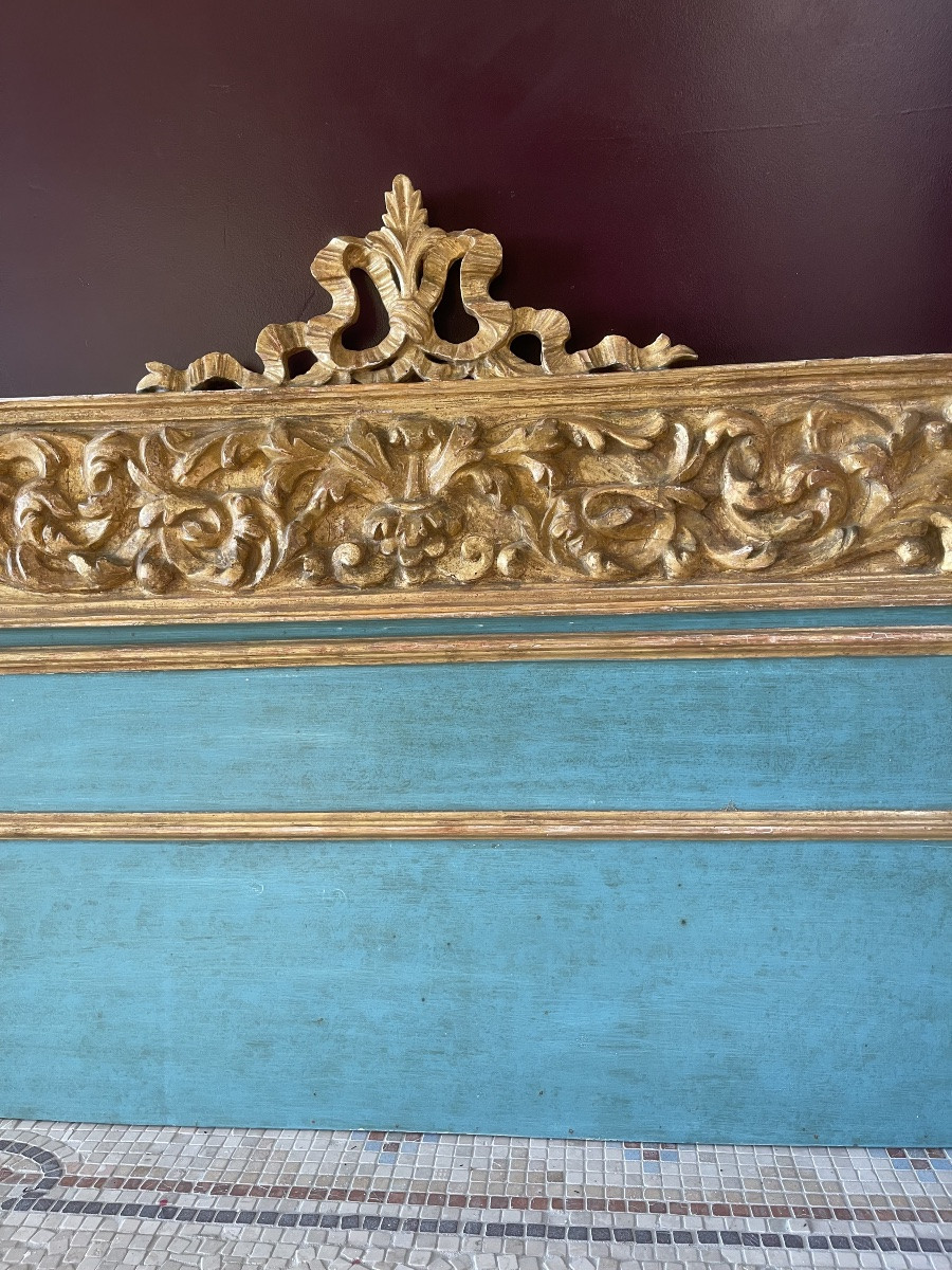 Paire de têtes de lit en bois doré et peint - Création à partir de frontons siciliens XVIII e s-photo-6