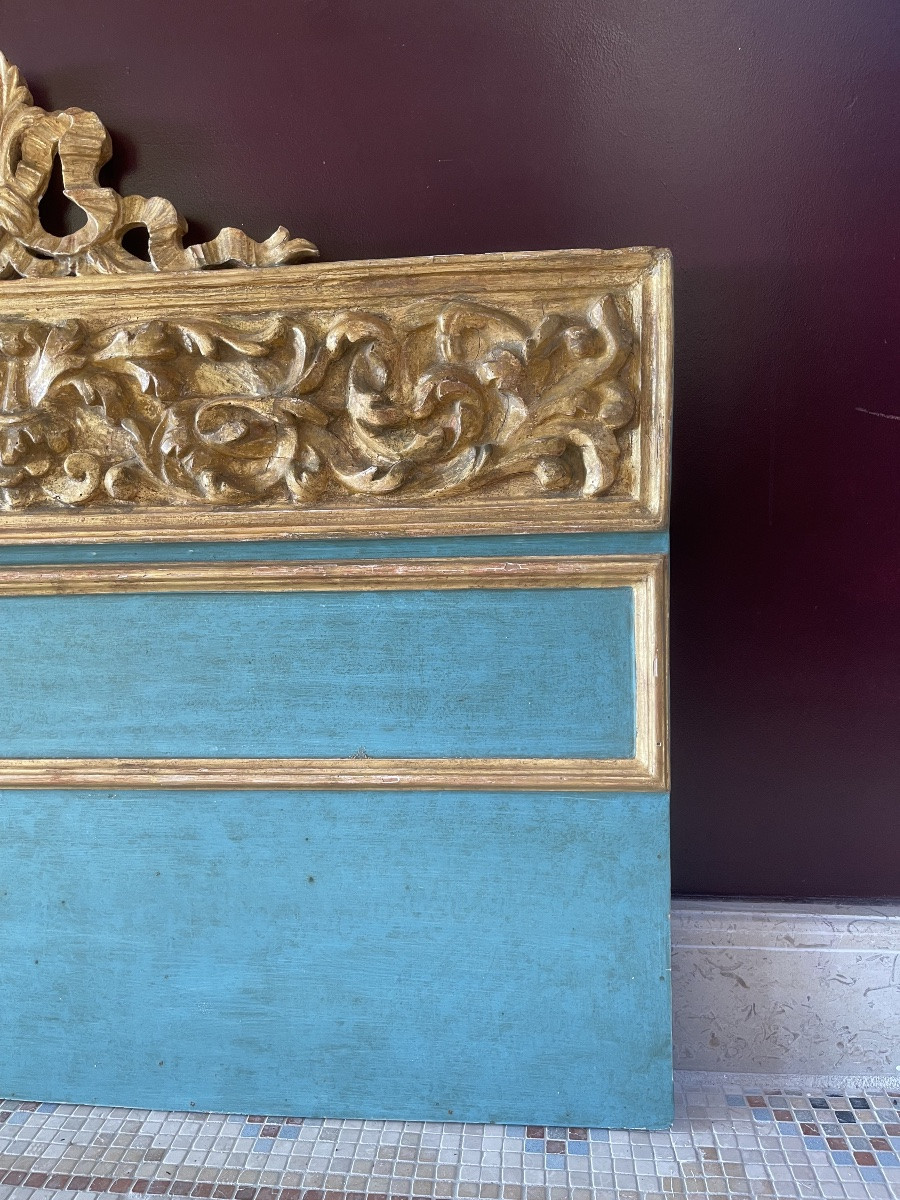 Paire de têtes de lit en bois doré et peint - Création à partir de frontons siciliens XVIII e s-photo-7