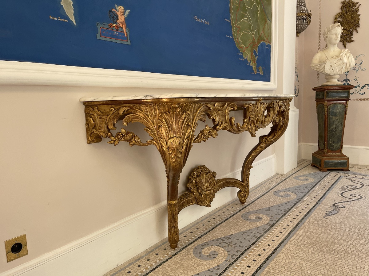 Carved And Gilded Wooden Console Table With A Marble Top – 20th Century Work-photo-2